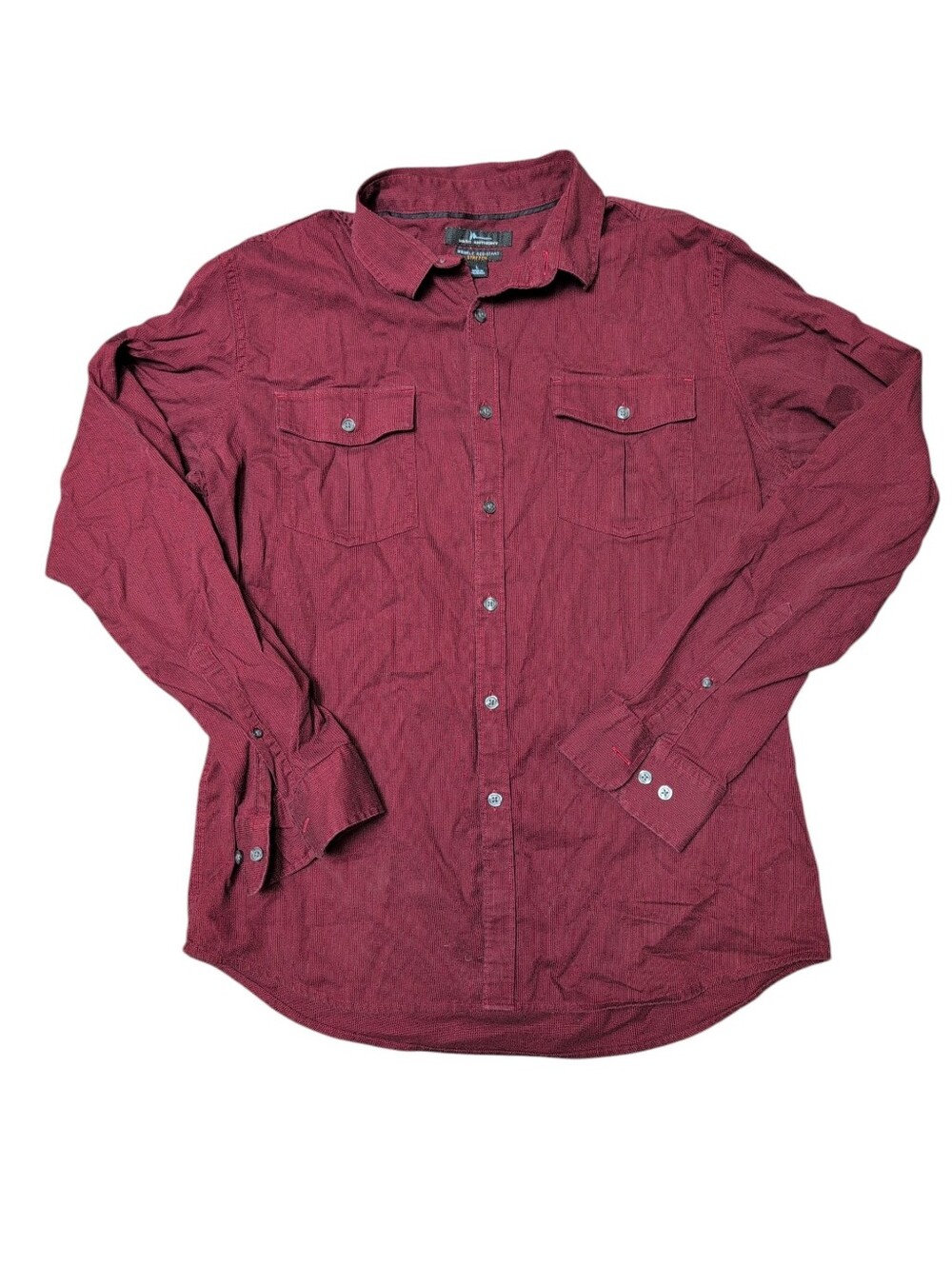 MARC ANTHONY Red And Black Wrinkle Resistant Stretch Button Down Shirt